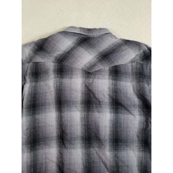 Roebuck Shirt Mens XL Cowboy Western Plaid Point‎ Pocket Button Gray Pearl Snap - Picture 11 of 12